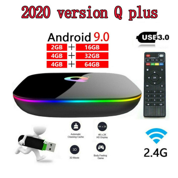Q Plus Smart TV Box Android 9.0 TV Box 4GB RAM 32GB/64GB ROM Quad Core H.265 USB3.0 2.4G WiFi Set Top Box 6K TVBOX Media Player