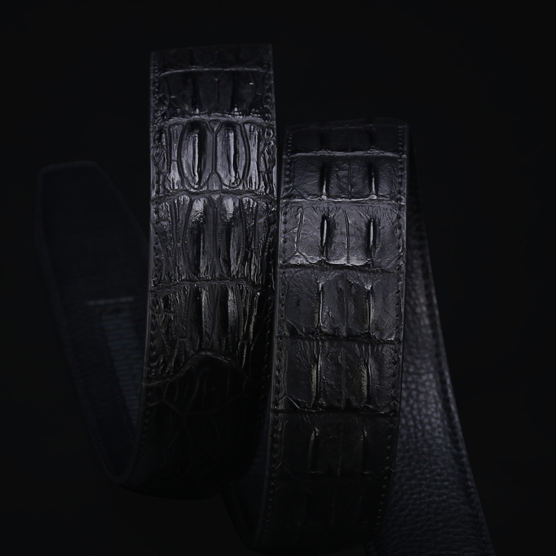 (No Buckle, Only Belt) Fashion High Quality Leather & PU Belts, Crocodile Bone Striped Pattern, Men's Belts Luxury