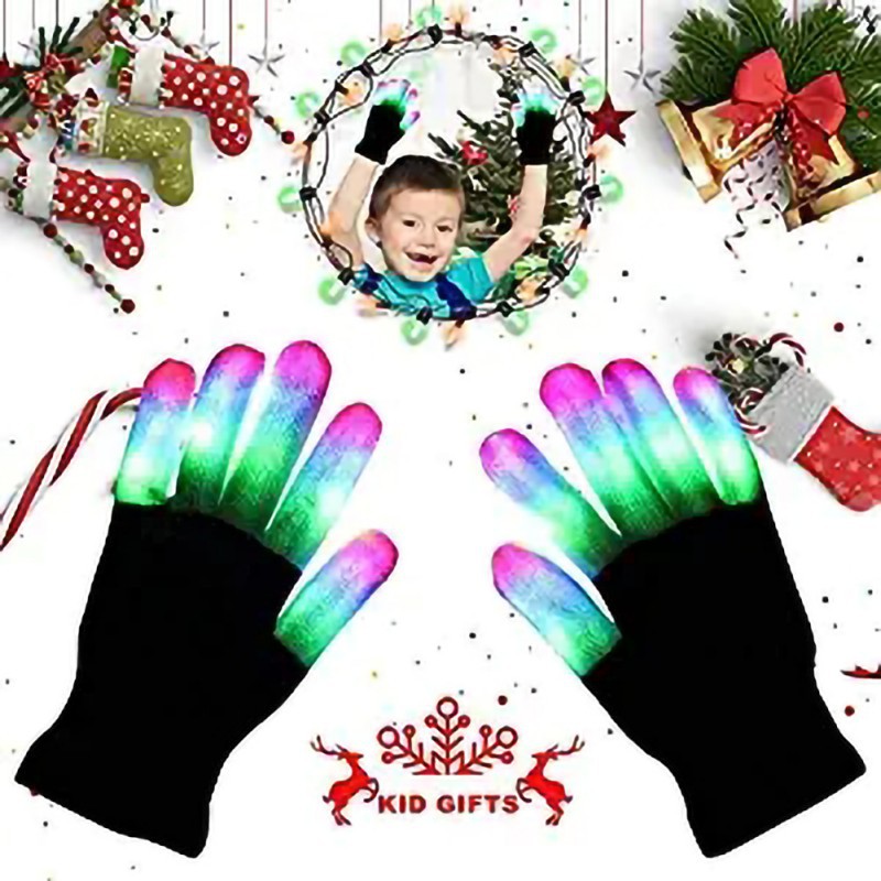 1 Pair Christmas Halloween Adult Children LED Gloves Keep Warm Gloves LED Gloves Light Modes Fingers Light Finger Toys for Party