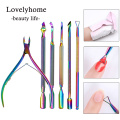 1pcs Nail Art Chameleon Cuticle Pusher Double Sided Stainless Steel Stick Scissor Dead Skin Remover For UV Gel Polish Nails Tool