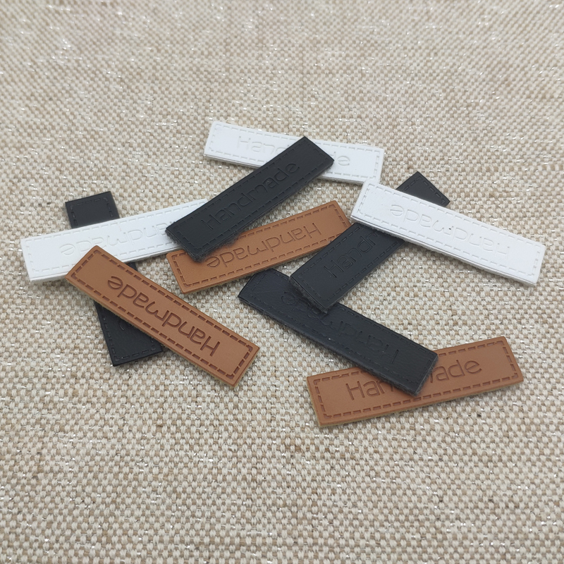 48Pcs 10X40Mm Pu Leather Handmade Labels For Clothing Handmade Small Tags With Sewing Line For Gift Hand Made Labels Leather Tag