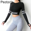 Peatacle Running Sports Top Women's Long Sleeve Yoga Clothes Sexy Quick Dry Fitness T-shirt Letter Workout Gym