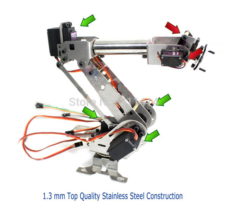 1set DIY 6DOF Metal Robot Arm 6 Axis Rotating Mechanical Robotic Arm Clamp Kit Stainless Steel Manipulator For RC Toys Models