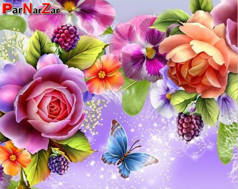 ParNarZar 5D DIY Diamond Painting Kits Peony Flower and Butterfly Resin Rhinestone Diamond Embroidery Home Wall Decorations