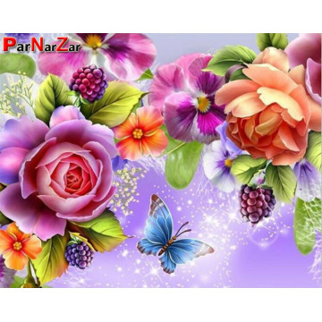 ParNarZar 5D DIY Diamond Painting Kits Peony Flower and Butterfly Resin Rhinestone Diamond Embroidery Home Wall Decorations