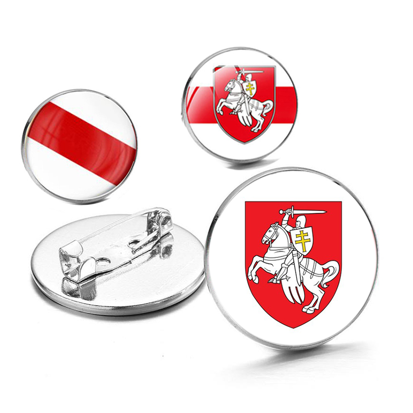 White Red Classic Republic Of Belarus Brooches National Emblem White Knight Art Photo Glass Dome Pins For Kid Gifts Jewelry Gift