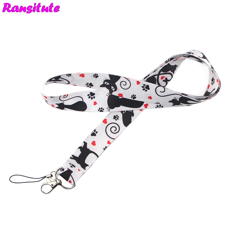 Ransitute R500 Cute Cat Lanyard Neck Strap For Keys ID Card Mobile Phone Straps Badge Holder DIY Hang Rope Neckband Accessories