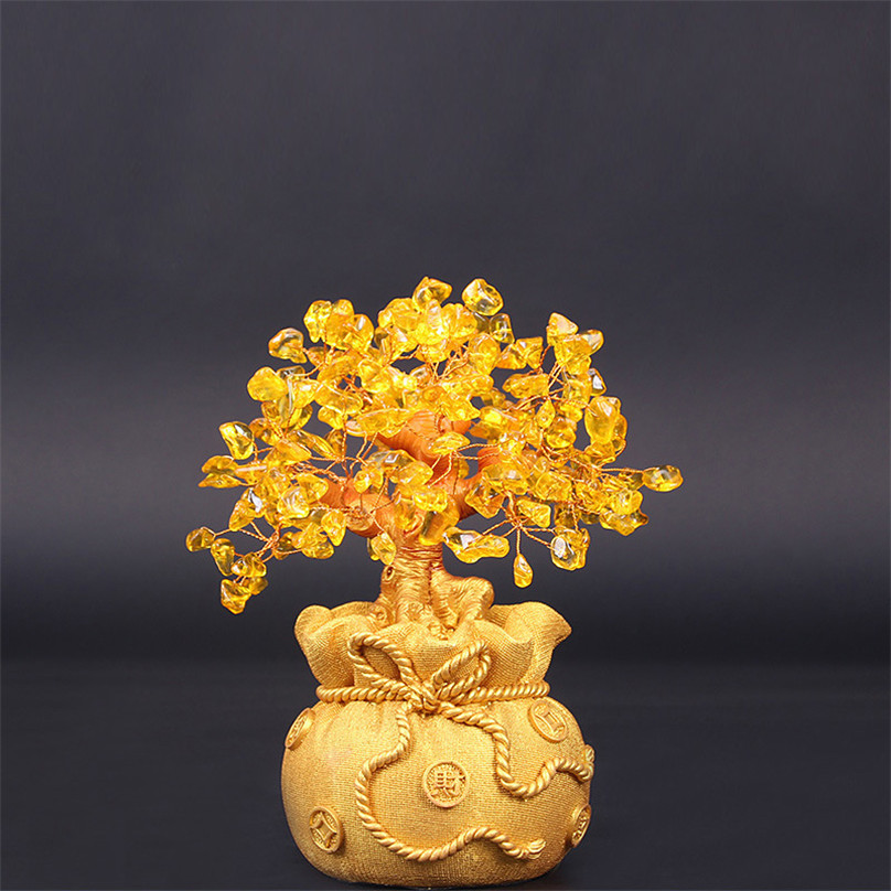 Lucky Tree Wealth Sculpture Gold Tree Natural Lucky Tree Statue Money Tree Ornaments Bonsai Style Wealth Luck Feng Shui Ornament