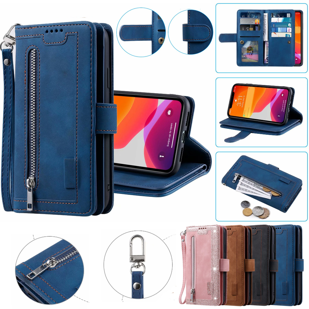 Luxury Leather Flip Case For Samsung Galaxy A10/A20/A30/A40/A20E/A50/A41/A71/A51 Case Zipper Wallet Card Holder Cover