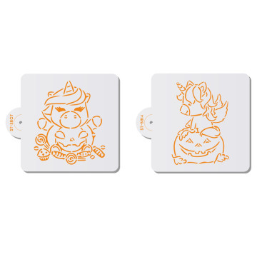 2pcs/set Unicorn Pumpkin Design Halloween Cookies Stencil Coffee Stencils Template Candy Biscuit Cake Mold Cake Decorating Tool