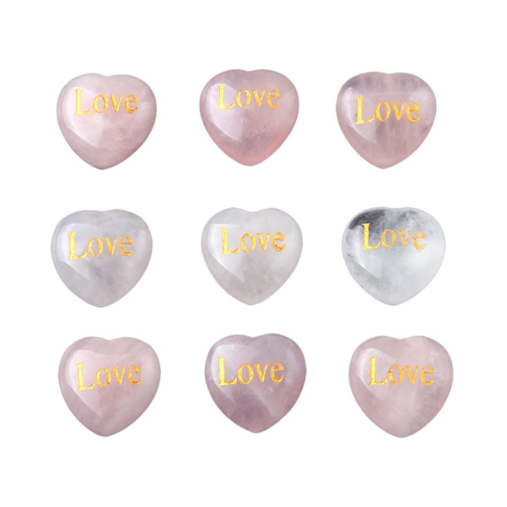 Heart Stone Charms Rose Quartz Words Stone Love Heart Shape Quartz Gemstone Charms for Valentine's Day Wedding Thanksgiving