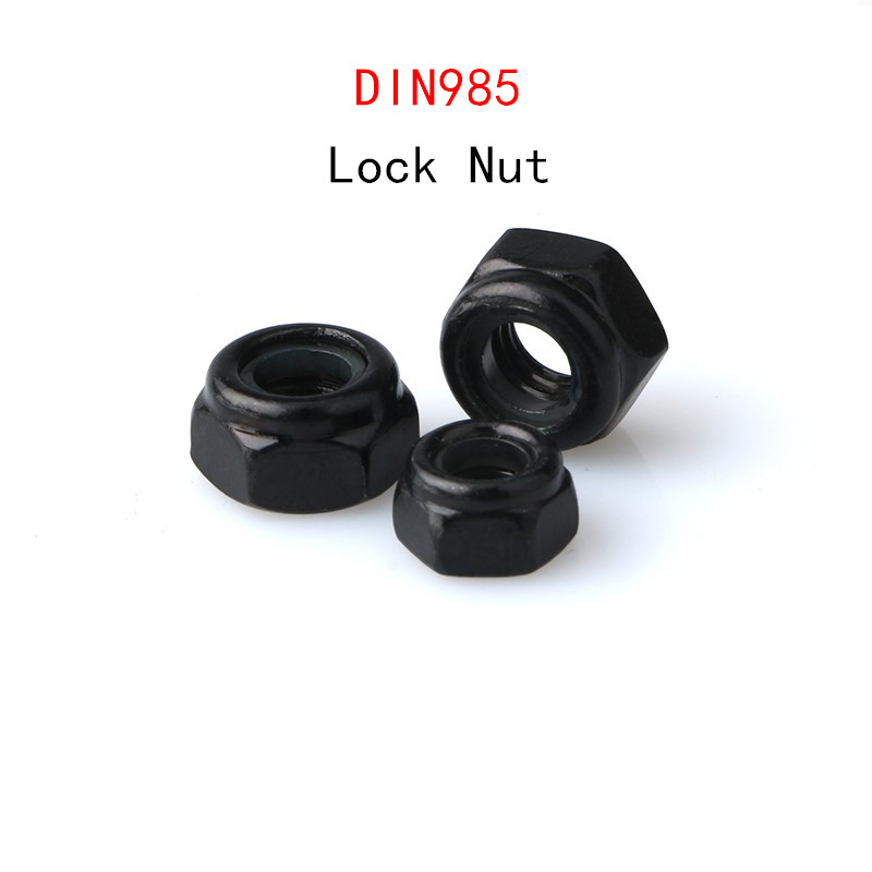 Black Nut DIN934 Hex Nut M2/M2.5/M3 DIN985 Nylon Lock Nut M4/M5/M6 Carbon Steel Metric thread 2/2.5/3/4/5/6mm