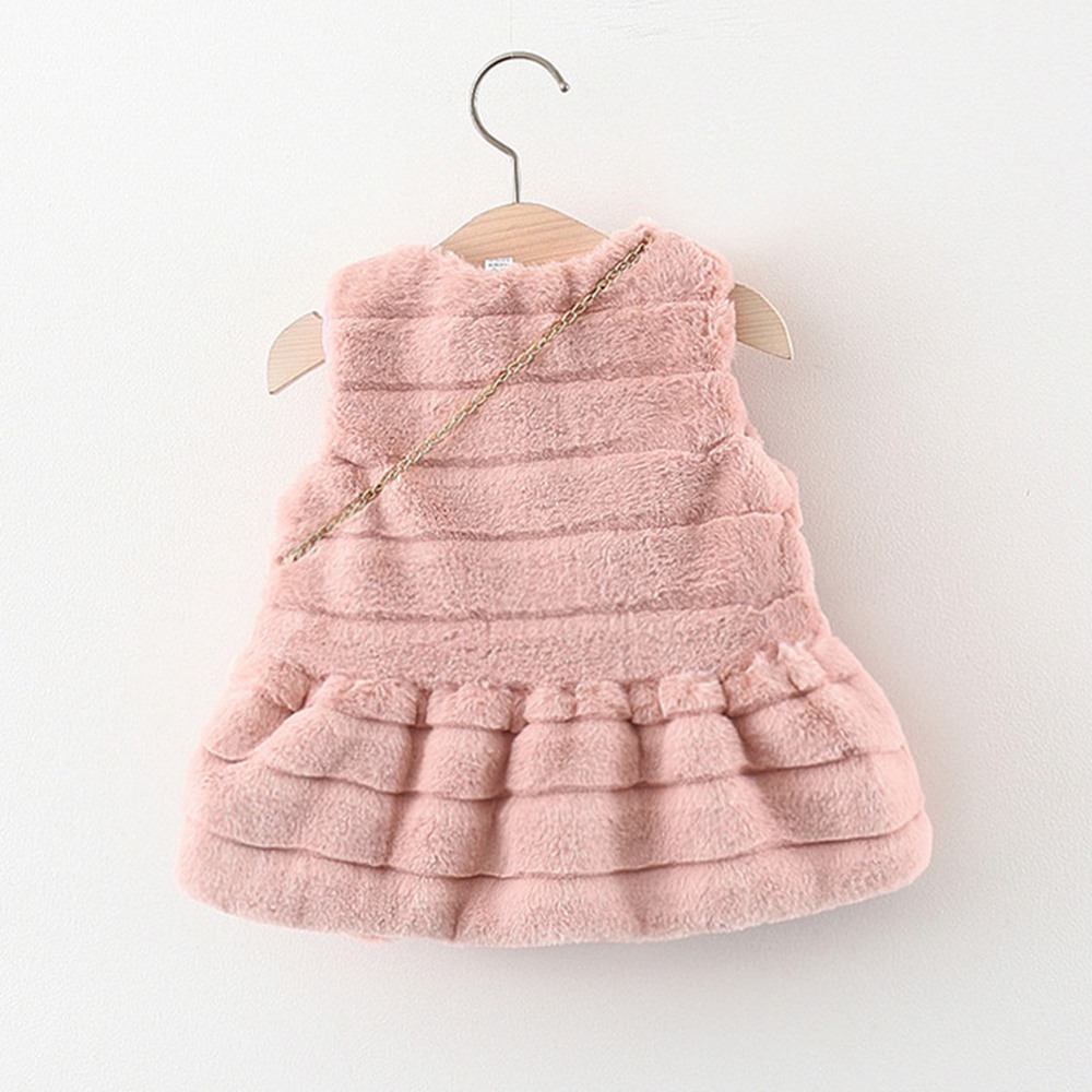 2020 Winter Girls Kids Princess Waistcoat Coat Warm Faux Fur Children Baby Infants Vest Outwear Waistcoats Casaco+Dog Bag S11377