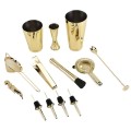 Cocktailshaker 13-piece Gold Boston Shaker Bar Set: 2 Shakers, Cocktail Strainer Set, Double Jigger, Cocktail Muddler and Spoon