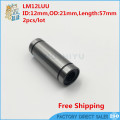 2 pcs Free Shipping LM12LUU 12mm long type linear ball bearing 12mmx21mmx57mm for 12mm shaft cnc part