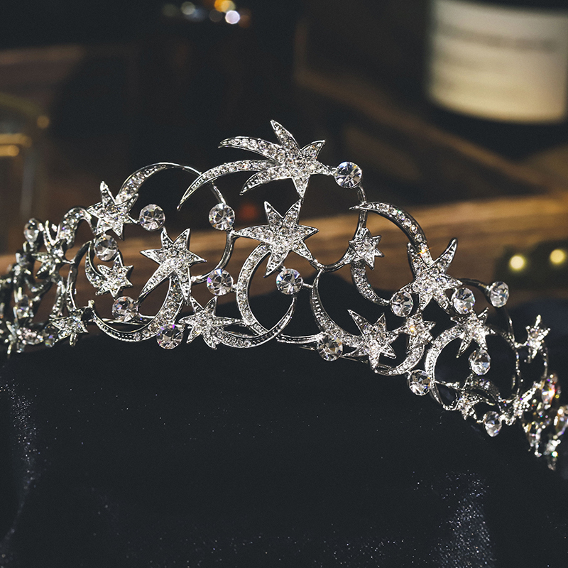 HIMSTORY Newest Silver Color Star Rhinestone Bridal Crown Wedding Headwear Fashion Crystal Princess Hair Accessories
