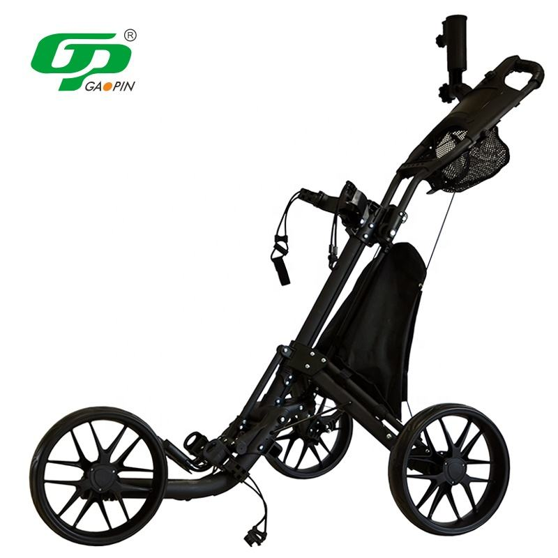Newly Popular Lightweight Aluminum Alloy 3-Wheel Golf Push Trolley Folding Design Multi-color Elastic Strap Umbrella Cup Holder
