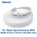 POWGE Inch PU XL Open Synchronous belt Width 9.4/12.7/15/19.1/25.4/38.1mm Pitch 5.08mm polyurethane steel XL timing belt pulley