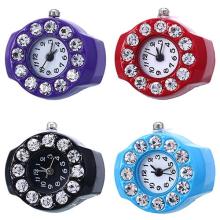 Men's Women's Silicon Round Rhinestone Elastic Quartz Finger Ring Watch Gift Fashion Women Small Dial Quartz Analog Watch Creati