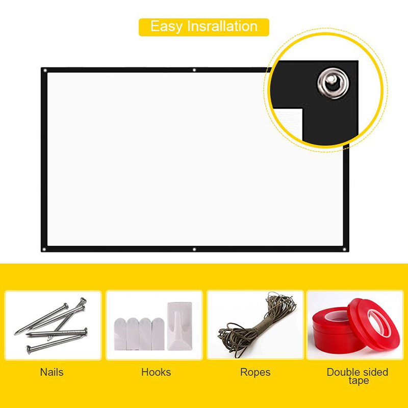 HENZIN Portable 100 inch Wall Mounted Projector Screen HD 16:9 Polyester Foldable Projection Screen For Home Outdoor Cinema