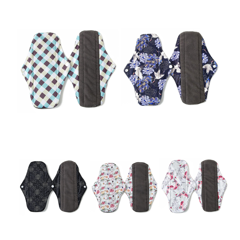 5pcs Large Small Medium Reusable Bamboo Charcoal Menstrual Pad Breathable Female Cloth Pad Sanitary Pad For Different Period