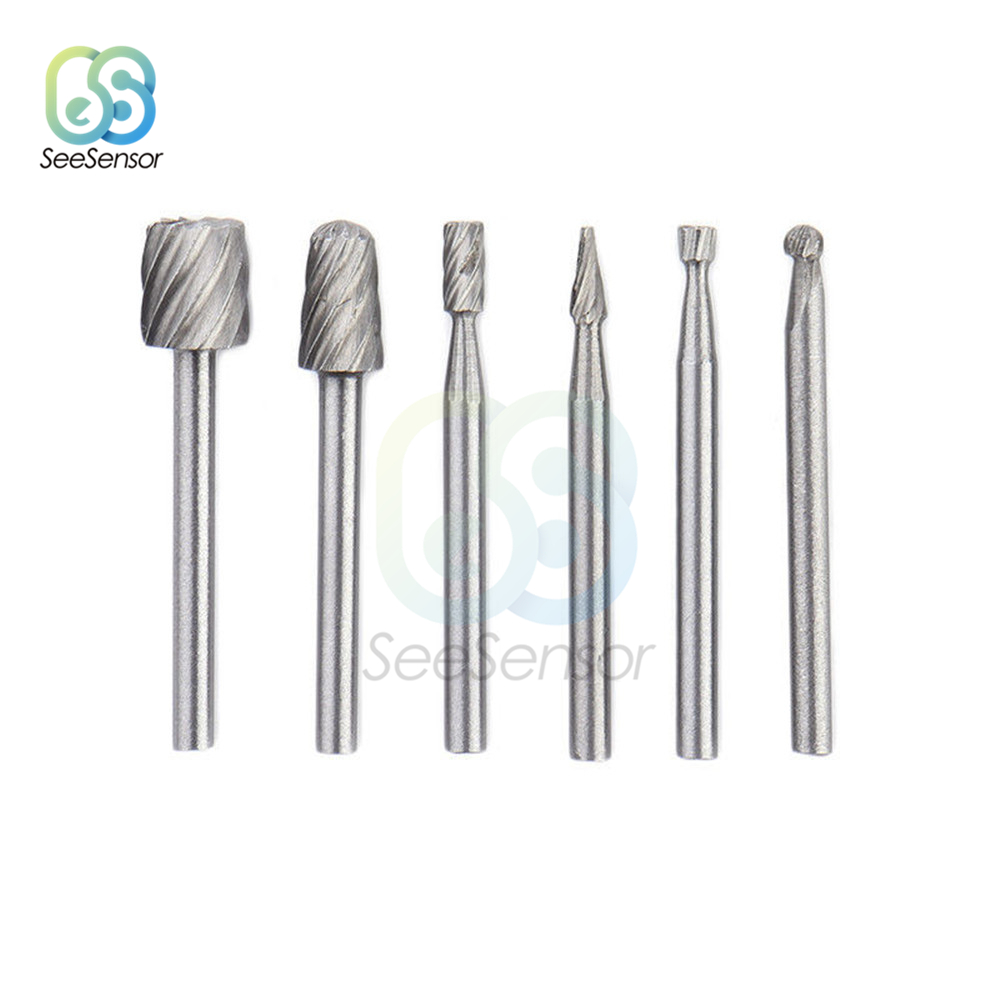 6Pcs/set HSS Dremel Rotary Tool Mini Drill Bits Burr Set Dremel Tools for Woodworking Carving Tools Kit Dremel Accessories