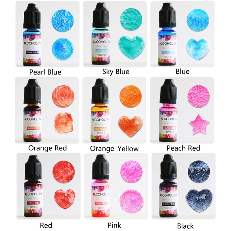 24 Colors 10ML Art Ink Alcohol Resin Pigment Kit Liquid Resin Colorant Dye Ink Diffusion UV Epoxy Resin Jewelry Making