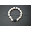 Natural Fresh Water Pearl Potato Beads Paved Abalone Shell Metal Clover Charm Stretch Bracelets High Quality Fashion Jewelry