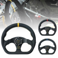 Universal 330mm 13Inch Racing Drift Flat Steering Wheel Leather Black Stitching Steering Wheel Fit Car and Simulation Racing