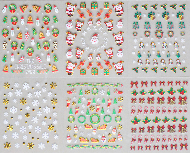 3D Coloured Christmas Nail Art Stickers - SET 24 pcs (Gold or Silver) Nail Art Stickers Decals - Design Nail Art - Nail Decals