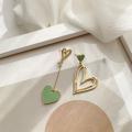 Color ink asymmetrical peach Heart Long earrings two pairs