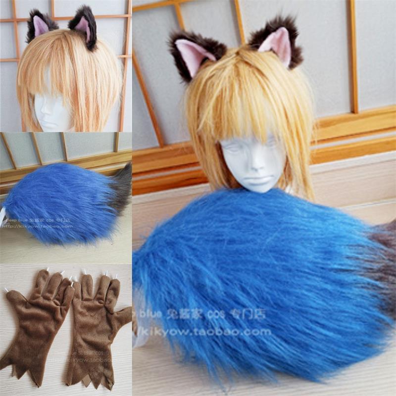 Anime BNA BRAND NEW ANIMAL Kagemori Michiru Cosplay Simulation Plush Cat Ears With Tail Claw Gloves Costume Prop Party Halloween