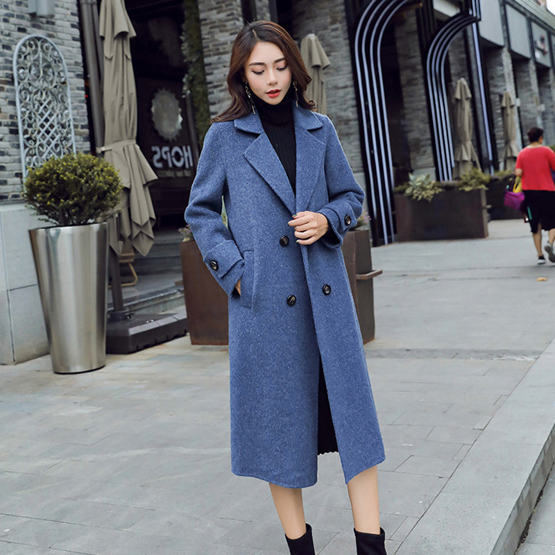 2020 Autumn And Winter New Woolen Coat Women's Plus Size 3XL Mid-Length Haze Blue Popular Over-The-Knee Suit Casual Coats Women