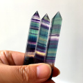 RUNYANGSHI Natural Fluorite Crystal Colorful Striped Fluorite Quartz Crystal Stone Point Healing Hexagonal Wand Treatment Stone