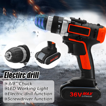 36V 220V Electric Screwdriver Cordless Drill Impact Drill Mini Wireless Power Tools With 1/2 Lithium Battery Rechargeable
