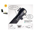 Portable Solar Powered LED USB Flashlight Safety Hammer Torch Light With Power Bank Magnet Survival Emergency Light