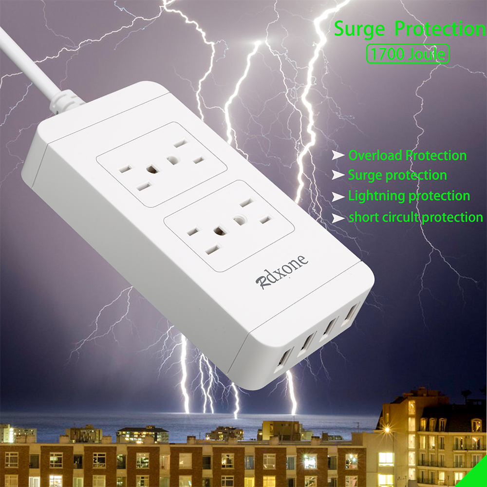 US Plug Power Strip Wall Multiple Socket Portable 4 USB Port for Mobile Phones, UL 60950-1 Cable for Smartphones Tablets