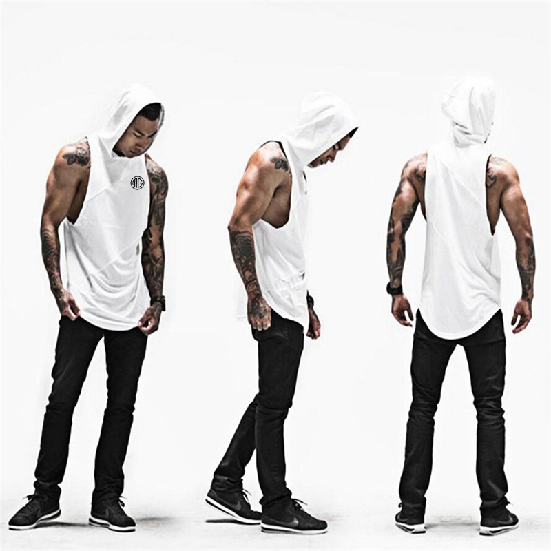 Gyms Fitness Clothing Mens Tank Top with hooded Bodybuilding Stringers Tank Tops Men Sporting Singlet Workout Sleeveless Shirt