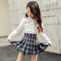 Kids vintage pleated skirt for girl plaid cotton skirts school clothes spring autumn teenager girl skirt children clothing 3-14Y