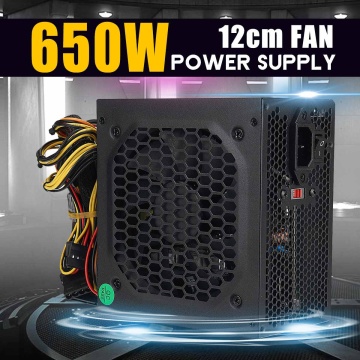 650W PC Power Supply For Computer Module PC PSU PFC 24Pin SATA 6Pin 4Pin 12cm Quiet LED Fan 110~230V Efficiency 80%