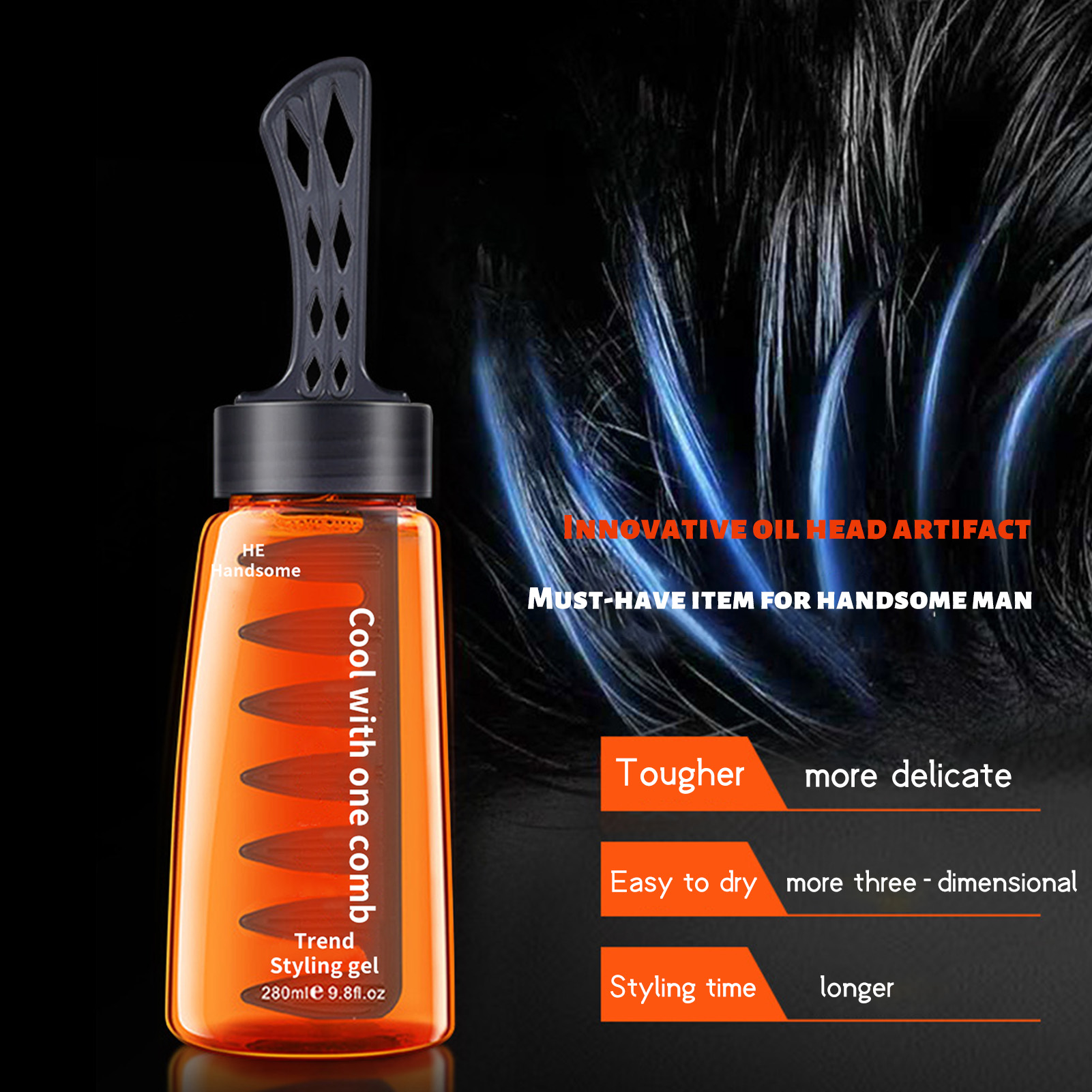 2 In 1 Oil Head Hair Cream With Wide Tooth Comb Back Hair Styling Cream For Men Hair Styling Gel Hair Wax Styling Fluffy Comb