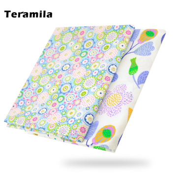 Teramila Blue Flower Cotton Fabric Quilting Telas Por Metro Patchwork Algodon Home Textile Bedding Clothing Dress Sewing Tissu