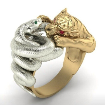 Creative Snake Tiger Fighting Design Punk Rings for Men Fashion Hip Hop Animal Wedding Party Jewelry Gifts