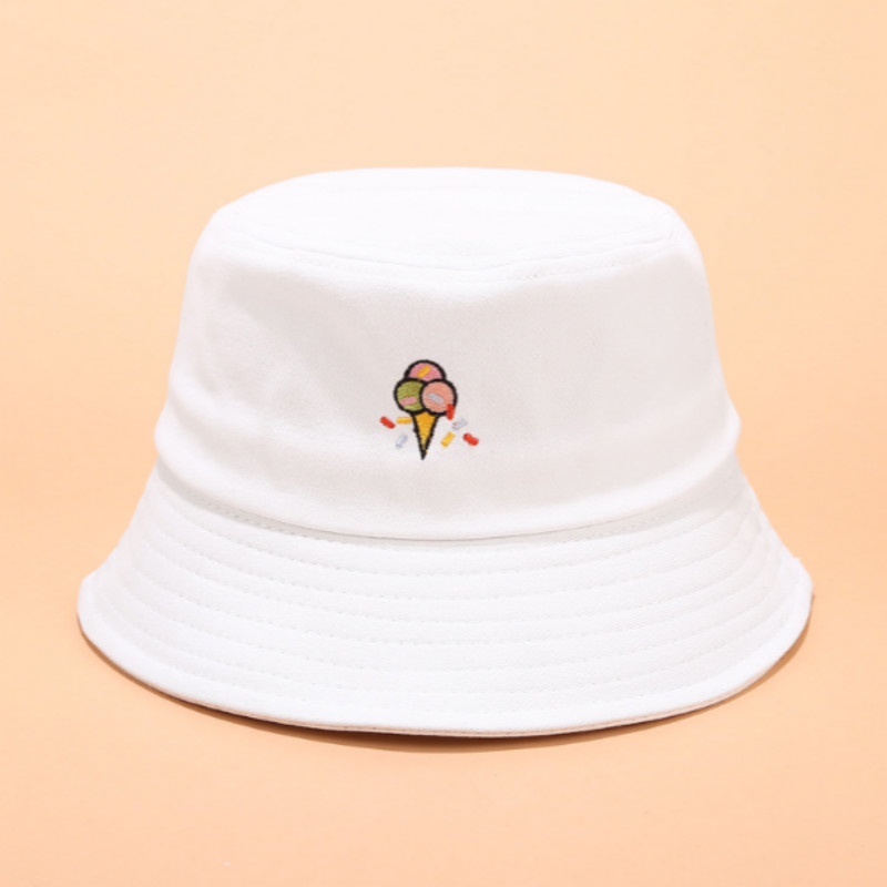 Ice Cream Bucket Hat For Women Cotton Candy Color Embroidery Summer Sunhat Outdoor Sports Fishing Cap Vacation Beach Panama Bob