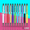 20pcs/lot Customized Crystal Ballpoint Pen Creative Stylus Touch Pen 26 Colors Writing Ballpen Stationery Office School Supplies