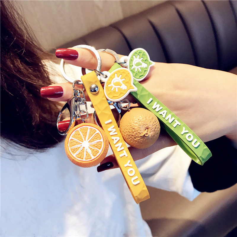 Fresh Fruit Keychain PVC 3D Kiwi Lemon Orange Watermelon Keychains Summer Women Men Car Keyring Jewelry Handbag Fashion Trinket