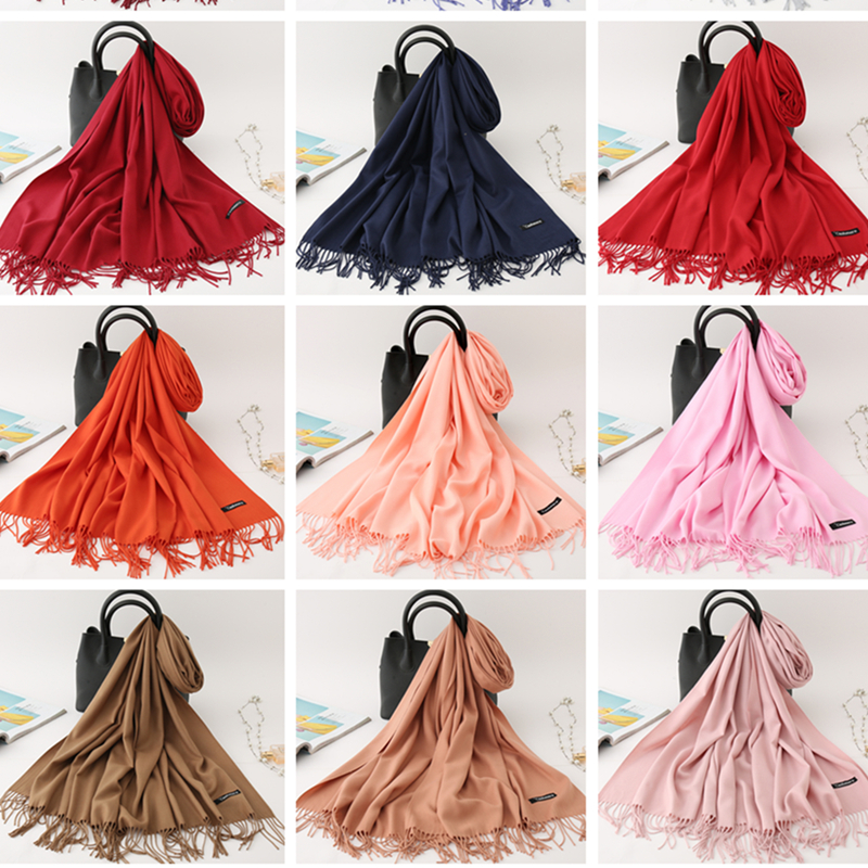 2020 winter scarf solid thick women cashmere scarves neck head warm hijabs pashmina lady shawls and wraps bandana Tassel