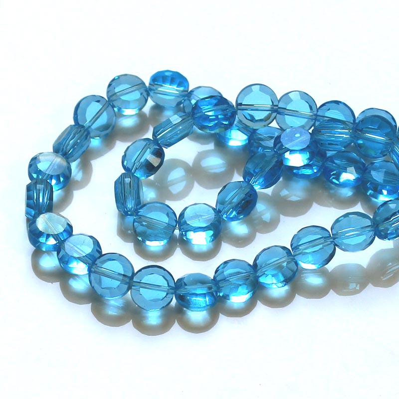 wholesale Blue Color 8mm fashion crystal diy jewelry beads button shape facet cutting crystal glass beads 100pcs/bag