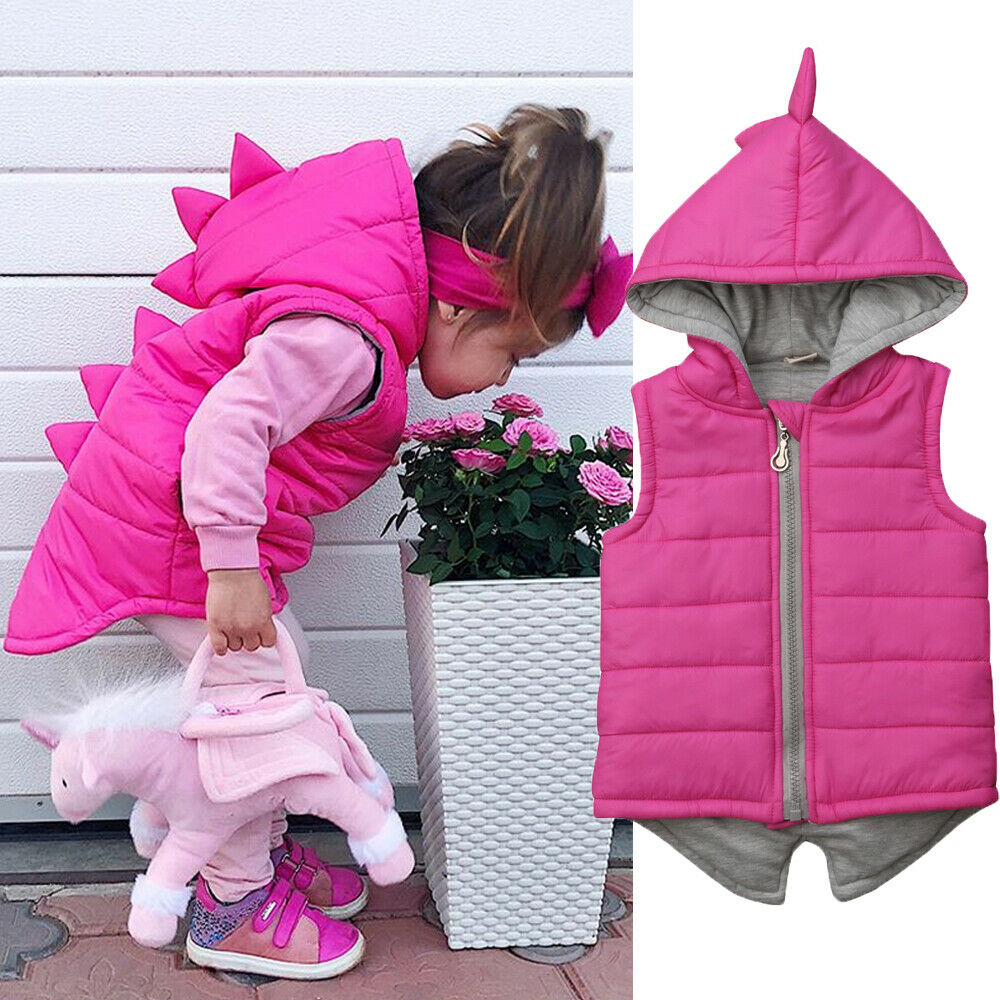New Infant Kids Baby Girl Boy Dinosaur Vest Down Hooded Zipper Jacket Waistcoat Coat Winter Thick Warm Outwear 0-5T