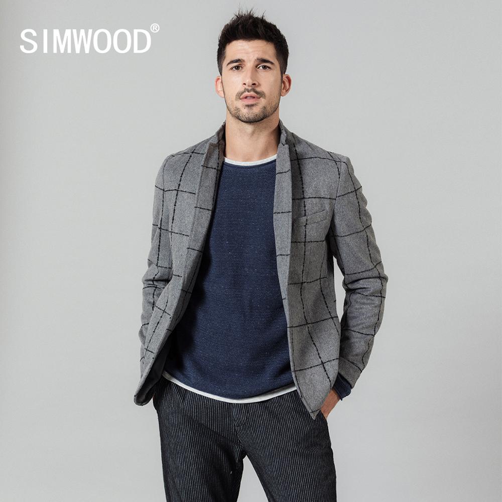 SIMWOOD 2020 spring winter new casual blazers men fashion plaid suits jacket wool blend Checked coats plus size outwear SI980660